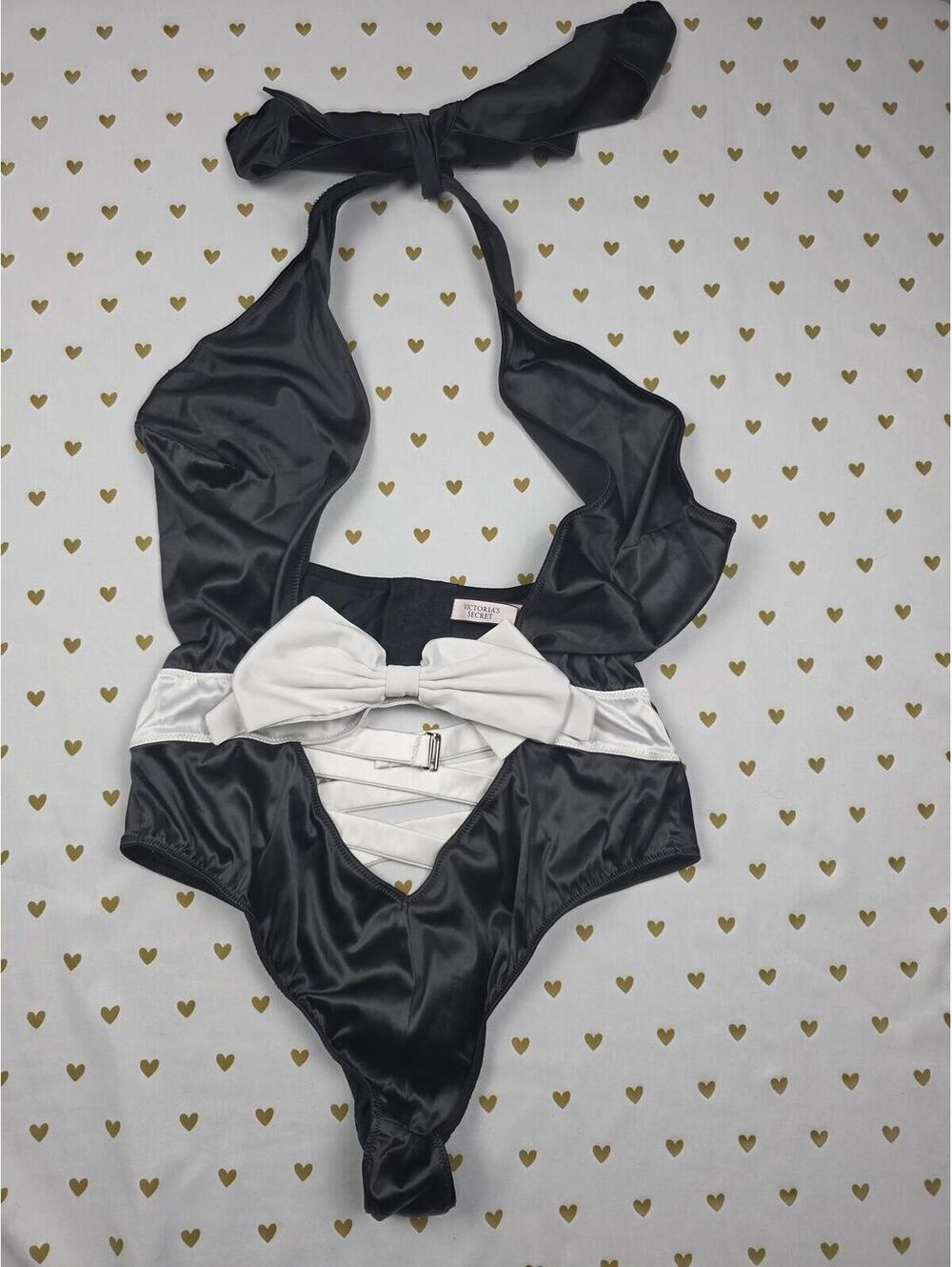 Victorias Secret medium Sexy Tie Strappy Teddy satin Lingerie Bow